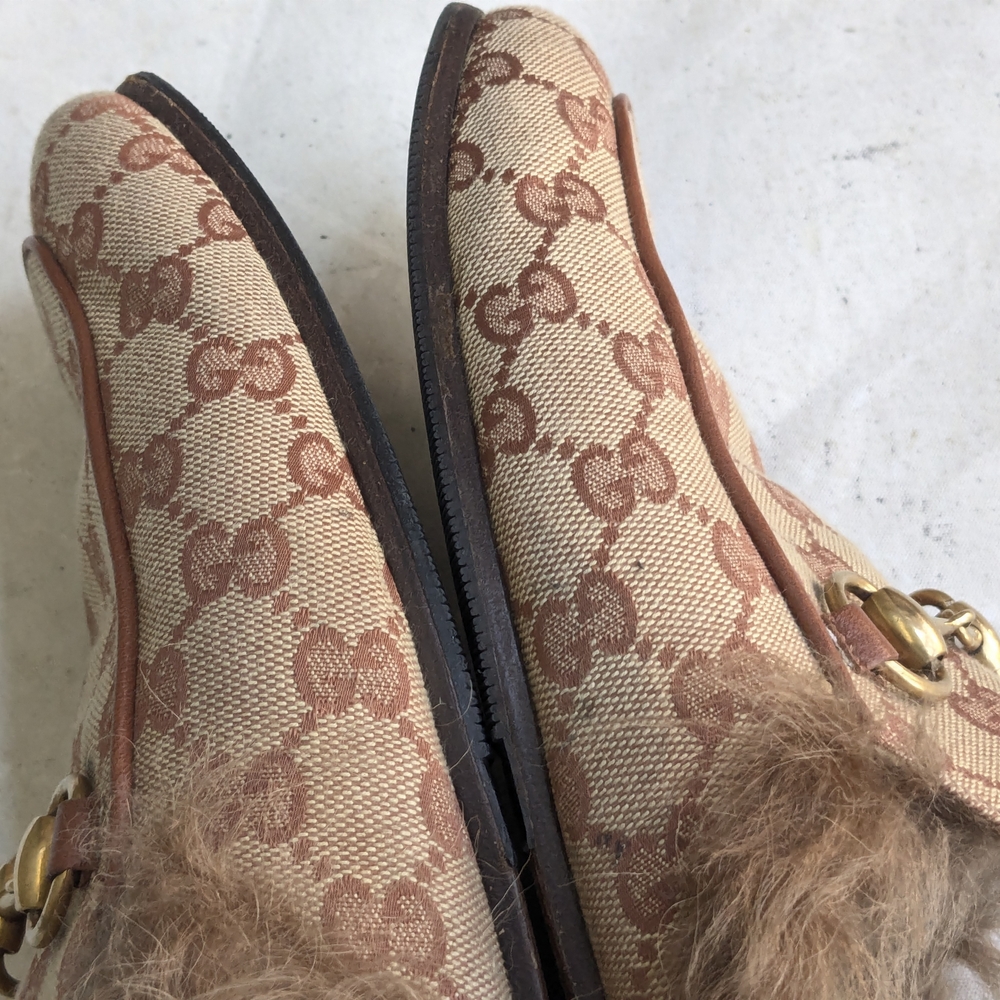 Gucci Princetown Loafers 8.5 Monogram Logo GG Fur - Picture 3 of 11